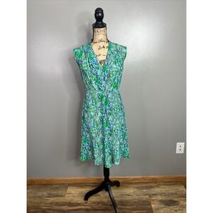 Anthropologie Tracy Reese green printed silk A line‎ dress travel special event